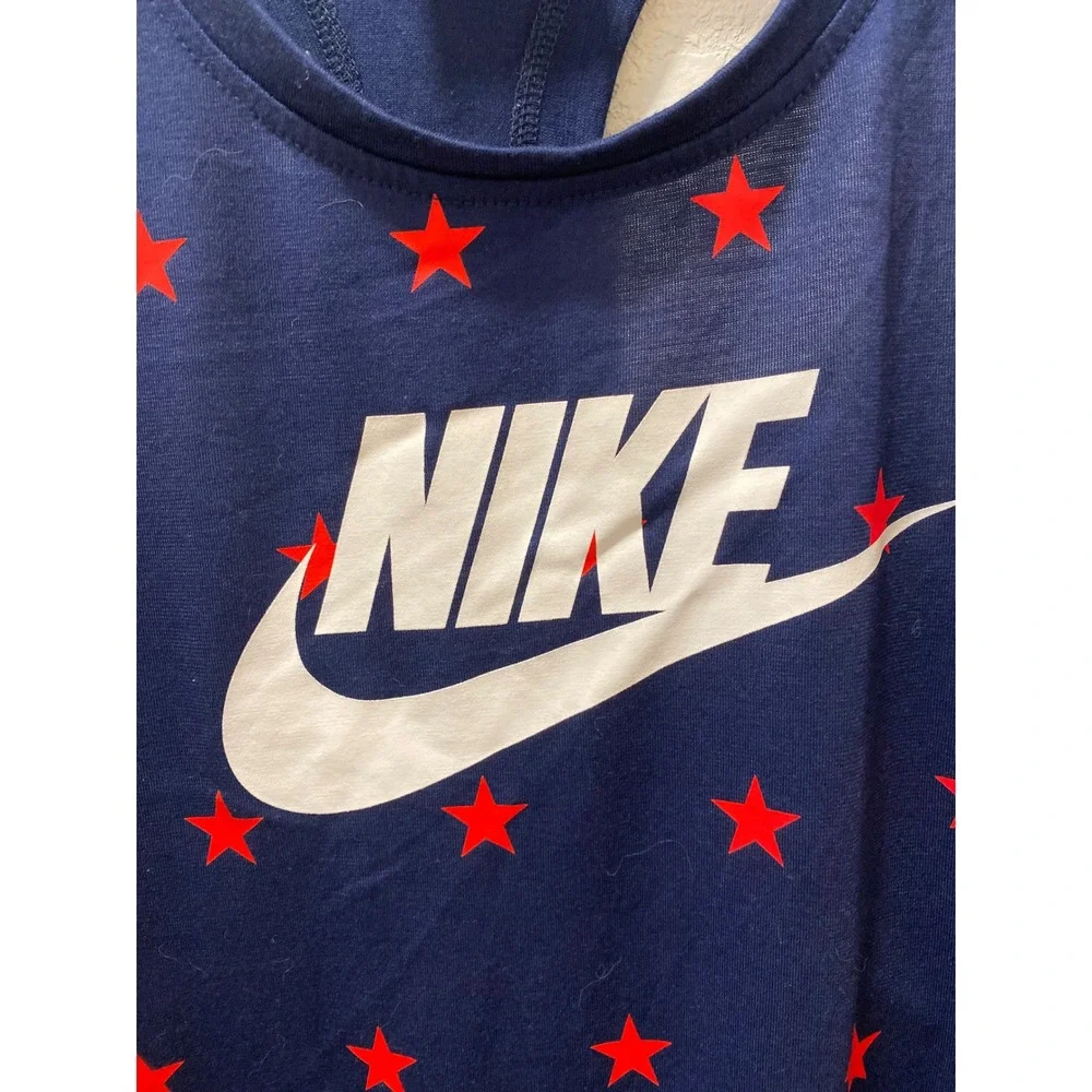 Nike Sportswear Womens Star Print Racerback Tank Top Navy Blue Red White Large
